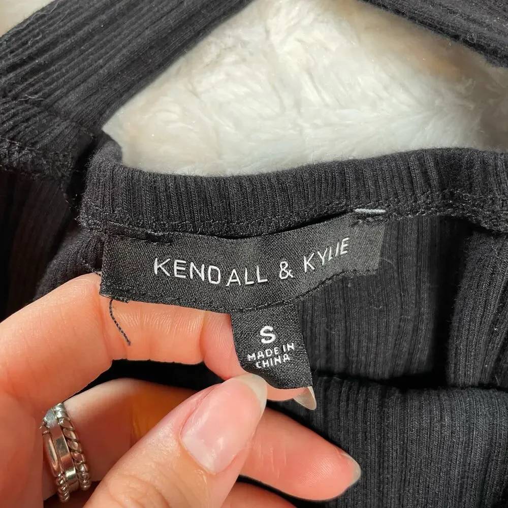 KENDALL AND KYLIE Black Ribbed Extra Small Mini‎ Dress Cross Back